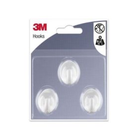 3M Pack de 3 Ganchos Adhesivos Ovalados - Formato S - Soporta hasta 0.3kg - Color Blanco