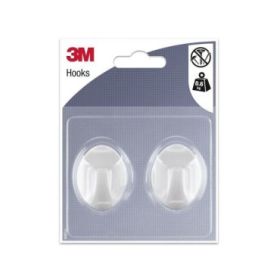 3M Pack de 2 Ganchos Adhesivos Ovalados - Formato M - Soporta hasta 0.6kg - Color Blanco
