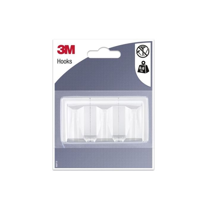 3M Gancho Adhesivo Rectangular - Formato L - Soporta hasta 0.6kg - Color Blanco