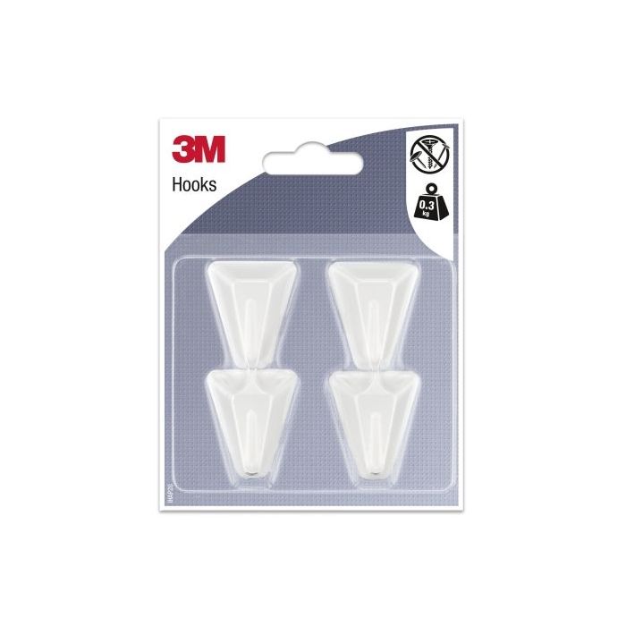 3M Pack de 4 Ganchos Adhesivos Triangulares - Soporta hasta 1kg - Color Blanco