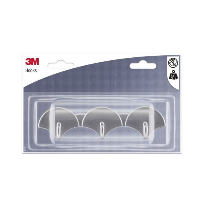 3M Ganchos Adhesivos en Barra - 3 Ganchos - Soporta hasta 1.5kg - Color Gris Metalizado