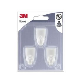 3M Pack de 3 Ganchos Adhesivos Modernos - Formato S - Soporta hasta 0.3kg - Color Blanco