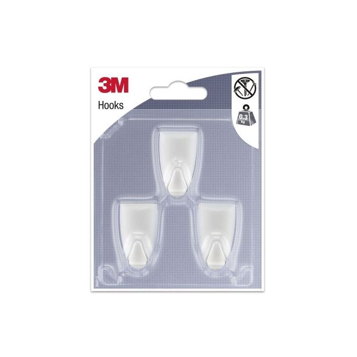 3M Pack de 3 Ganchos Adhesivos Modernos - Formato S - Soporta hasta 0.3kg - Color Blanco