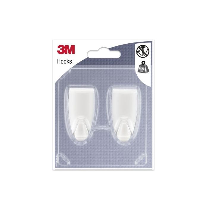 3M Pack de 2 Ganchos Adhesivos Modernos - Formato M - Soporta hasta 0.6kg - Color Blanco