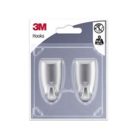 3M Pack de 2 Ganchos Adhesivos Modernos - Formato M - Soporta hasta 0.6kg - Color Gris Metalizado