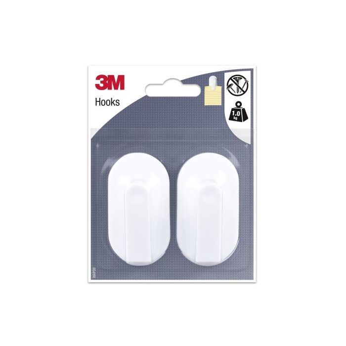 3M Pack de 2 Ganchos Adhesivos para Notas - Soporta hasta 1kg - Color Blanco