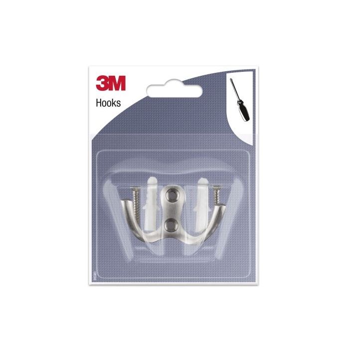 3M Gancho Doble para Atornillar de Metal - Color Gris Metalizado