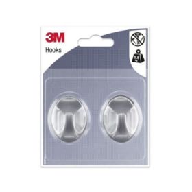 3M Pack de 2 Ganchos Adhesivos Ovalados - Formato M - Soporta hasta 0.6kg - Color Gris Metalizado