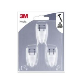 3M Pack de 3 Ganchos para Clavar - Formato S - Soporta hasta 2.5kg - Color Blanco