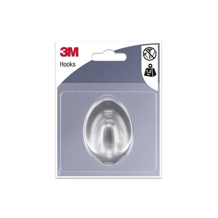 3M Gancho Adhesivo Ovalado - Formato L - Soporta hasta 1.2kg - Color Gris Metalizado