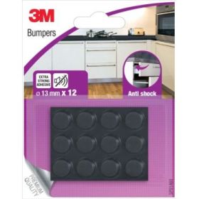 3M Pack de 12 Almohadillas Adhesivas Antichoque - 13mm de Diametro - Color Negro