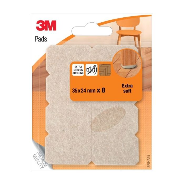 3M Pack de 8 Almohadillas de Fieltro - Extra Suaves - 35x24mm - Color Beige