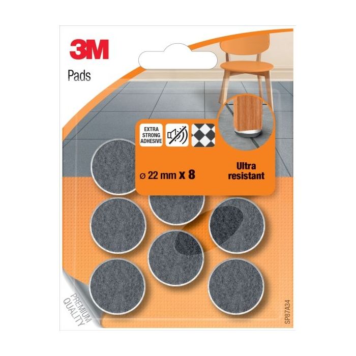 3M Pack de 8 Fieltros Adhesivos - 22mm de Diametro - Ultra Resistentes - Color Blanco y Gris