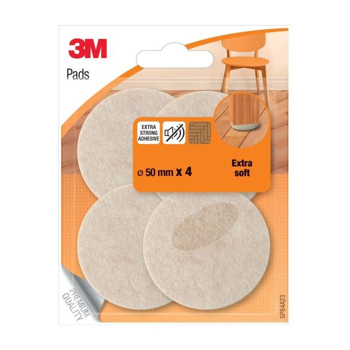 3M Pack de 4 Almohadillas de Fieltro - 50mm de Diametro - Extra Suaves - Color Beige