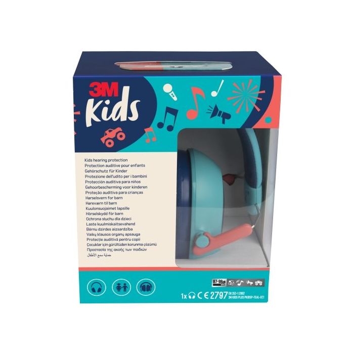 3M Orejeras Auditivas Infantiles - SNR 30dB - Diadema Flexible - Ajustable - Color Turquesa