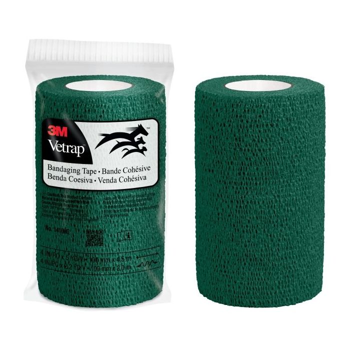 3M Vetrap Venda Cohesiva - 10cm x 4.5m - Flexible - Transpirable - Autoadhesiva - Color Verde Militar
