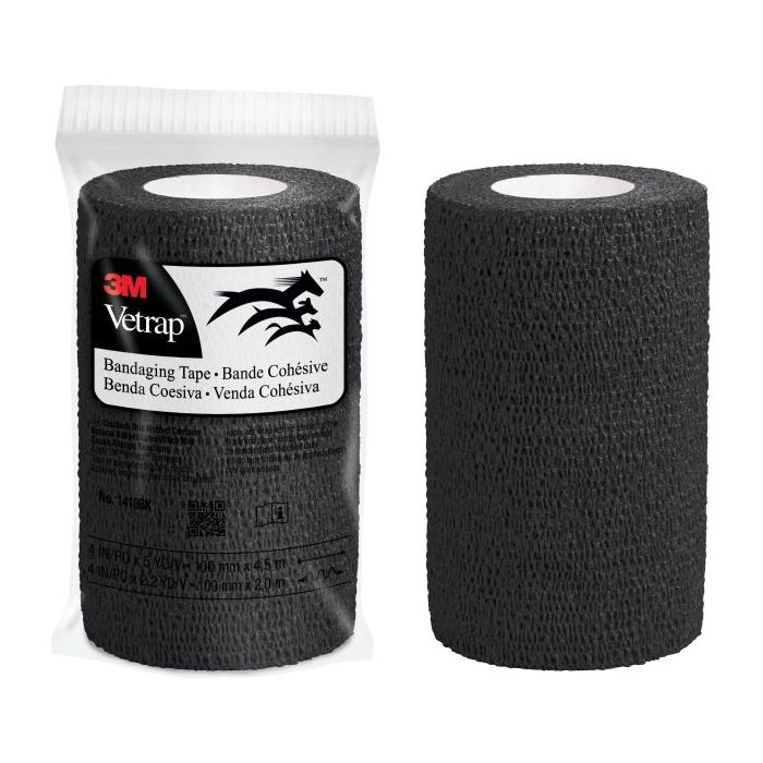 3M Vetrap Venda Cohesiva - 10cm x 4.5m - Flexible - Transpirable - Autoadhesiva - Color Negro