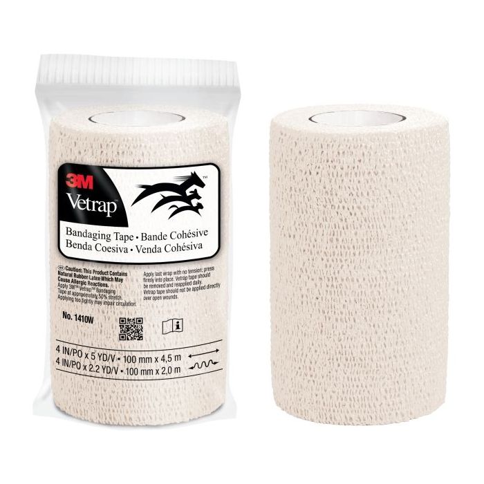 3M Vetrap Venda Cohesiva - 10cm x 4.5m - Flexible - Transpirable - Autoadhesiva - Color Blanco