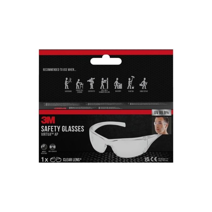 3M Virtua AP Gafas de Seguridad - Antirrayaduras - Lente y Montura Incolora - Proteccion UV - Color Transparente
