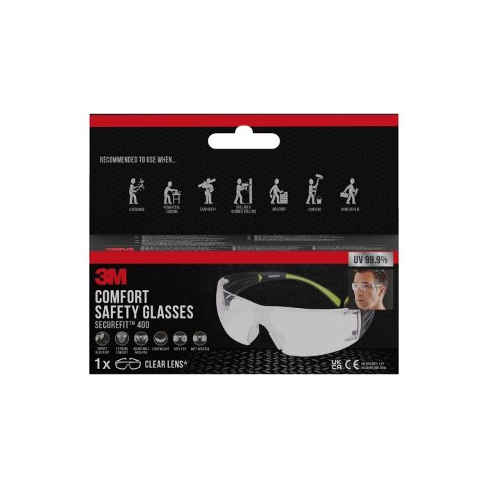 3M Securefit Gafas de Seguridad - Lentes Incoloras - Antivaho - Antirrayaduras - Proteccion UV - Color Transparente