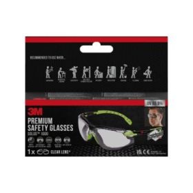 3M Solus Gafas de Seguridad - Junta de Espuma Acoplable - Lente Incolora - Revestimiento Antivaho - Antirrayaduras - Proteccion UV - Color Verde/Negro