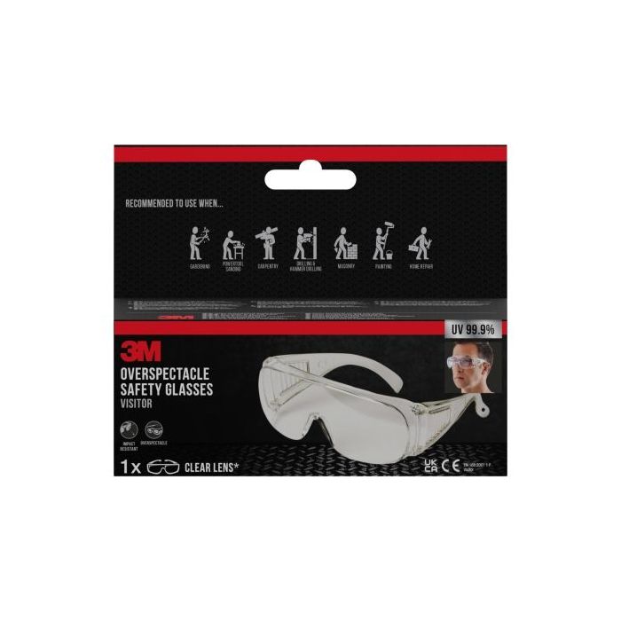 3M Cubregafas de Proteccion - Lente Incolora - Protectores Laterales Integrados - Proteccion UV - Color Transparente