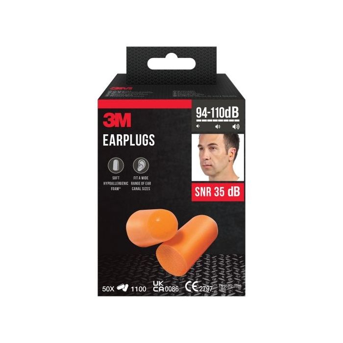 3M Pack de 100 Tapones para Oidos - Espuma Suave - SNR 35dB - 50 Pares - Color Naranja
