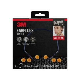 3M Tapones para Oidos con Banda - SNR hasta 25dB - 1 Par de Tapones Premontado - 2 Pares de Tapones de Repuesto - Color Naranja
