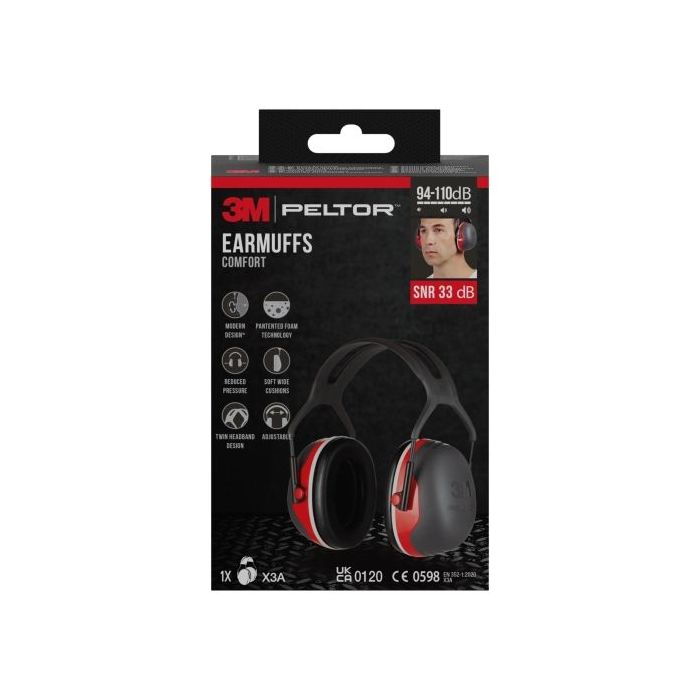 3M Peltor Orejeras Auditivas - SNR 33dB - Comoda Diadema - Ajustable - Color Negro/Rojo