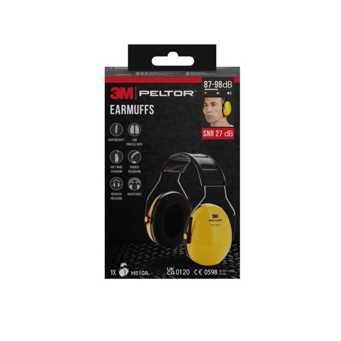 3M Peltor Optime Orejeras Auditivas - SNR 27dB - Comoda Diadema - Ajustable - Peso Ligero - Color Negro/Amarillo