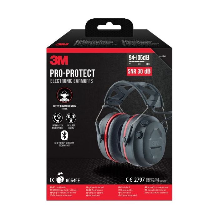3M Worktunes Connect Orejeras Auditivas con Bluetooth - Microfono Integrado - SNR 3dB - Sonido de Alta Calidad - Ajustable - Color Negro/Rojo