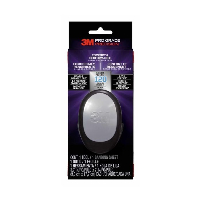 3M Pro Grade Precision Comfort & Performance Herramienta Manual de Lijado - Formato Grande - 9.3x17.7cm - Color Negro/Gris
