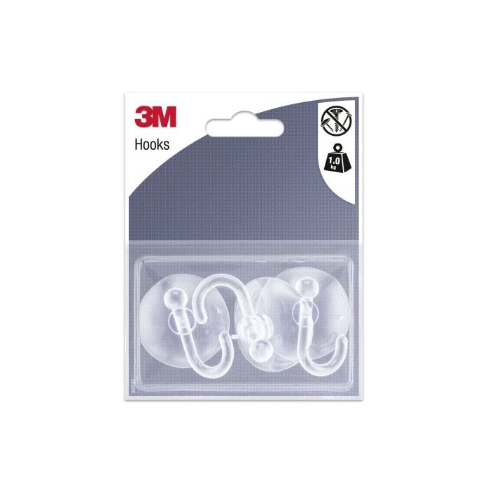 3M Pack de 3 Ganchos de Ventosa - Soporta hasta 1kg - Color Transparente