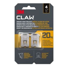 3M Claw Pack de 4 Ganchos de Metal para Paredes de Yeso - Soporta hasta 20kg - Color Gris/Titanio