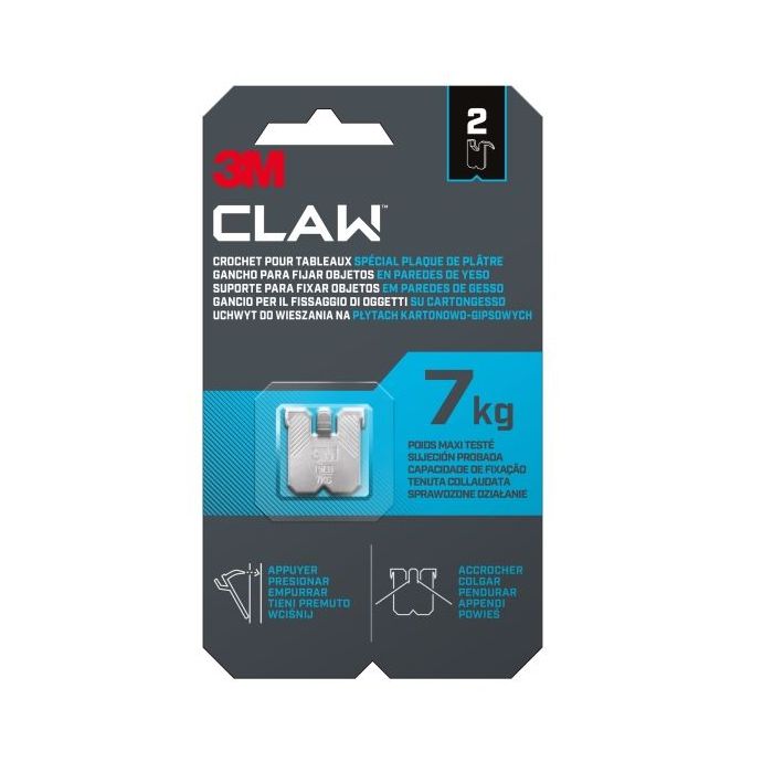 3M Claw Pack de 2 Ganchos de Metal para Paredes de Yeso - Soporta hasta 7 kg - Color Gris/Titanio