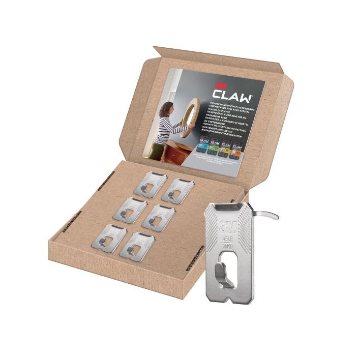 3M Claw Pack de 6 Ganchos de Metal para Paredes de Yeso - Soporta hasta 20kg - Color Gris/Titanio