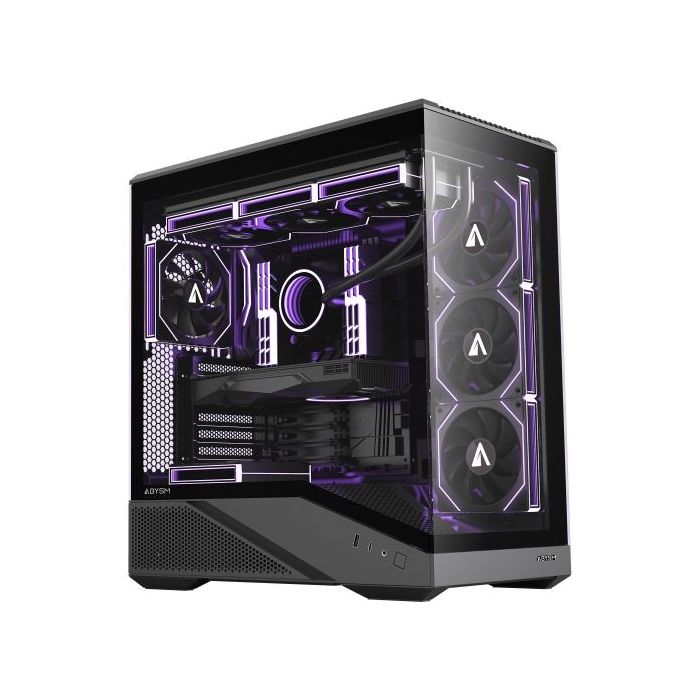 Abysm Arian Frame A400 Black Caja Torre ATX, ITX, Micro ATX - Lateral y Frontal Cristal Templado - 3.5" y 2.5" - USB-A, USB-C y Audio - 4 Ventilador ARGB Instalados - Soporta Refrigeracion Liquida