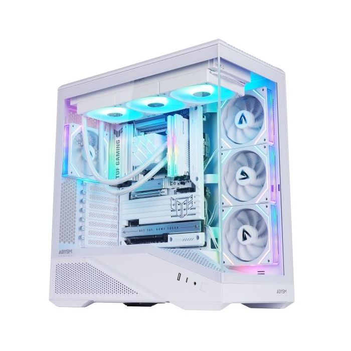 Abysm Arian Frame A400 White Caja Torre ATX, ITX, Micro ATX - Lateral y Frontal Cristal Templado - 3.5" y 2.5" - USB-A, USB-C y Audio - 4 Ventilador ARGB Instalados - Soporta Refrigeracion Liquida