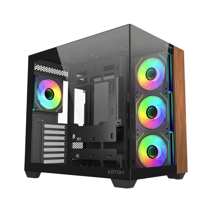 Abysm Danube Sava Nature 285B Black ARGB Caja Torre ATX, ITX, Micro ATX - Lateral y Frontal Cristal Templado - 3.5" y 2.5" - USB-A, USB-C y Audio - 4 Ventiladores ARGB Instalados - Soporta Refrigeracion Liquida