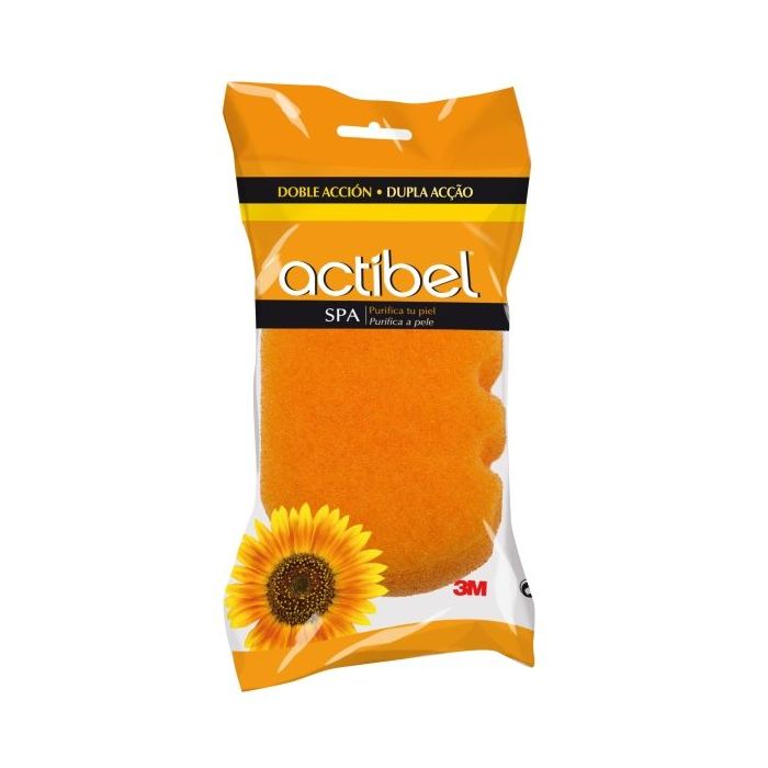 Actibel Spa Esponja Corporal de Doble Accion - 1 Lado Suave - 1 Lado Exfoliante - Ergonomica - Color Naranja