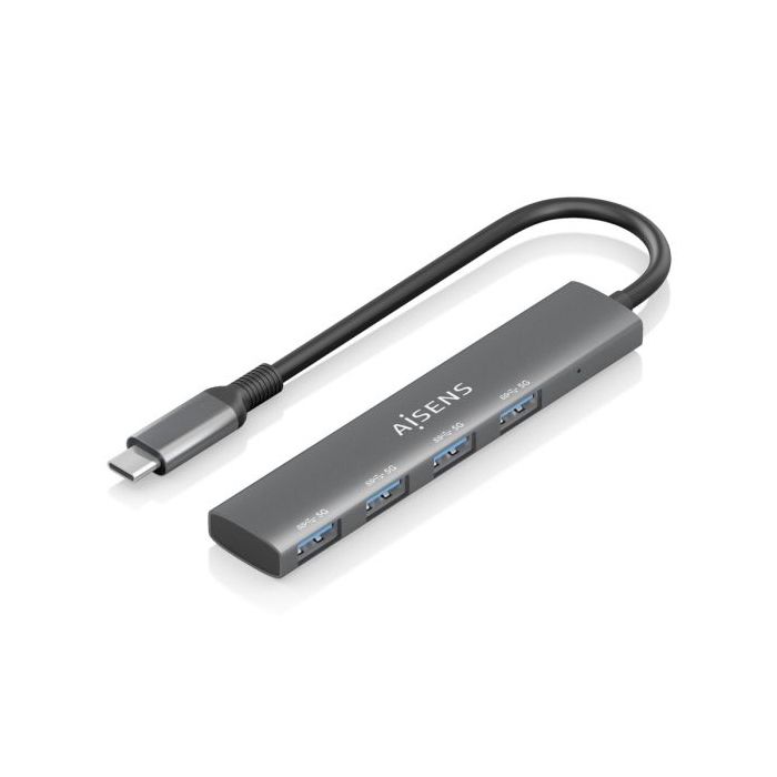Aisens Hub USB-C Ultra Delgado - 1xUSB3.1 Gen1 + 4xUSB3.0 - Alta Velocidad 5 Gbps - Alimentacion USB-C - Cable 15cm - Color Gris
