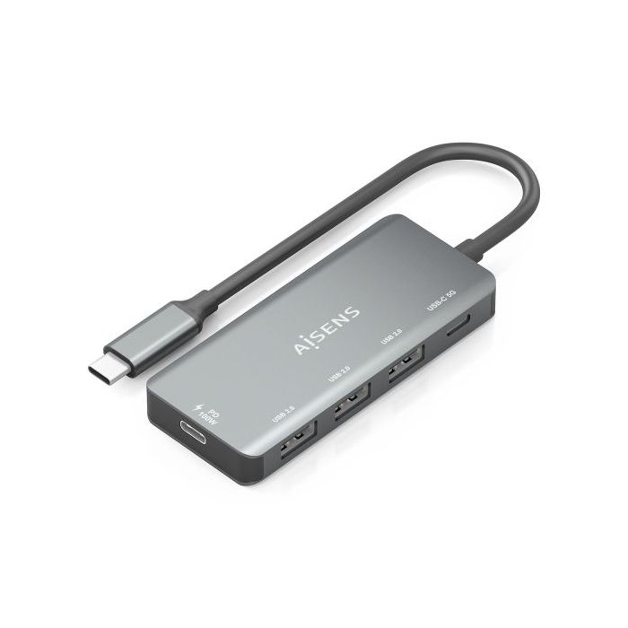Aisens Hub USB-C 3.1 - USB-C PD 100W/USB-C/3xUSB-A 2.0 - 15cm - Color Gris