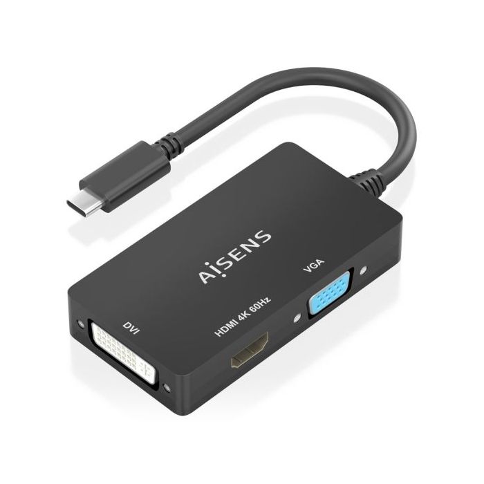 Aisens Conversor USB-C a DVI/HDMI/VGA - USB-C/M-DVI/H-HDMI/H-VGA/H - 15cm - Color Negro