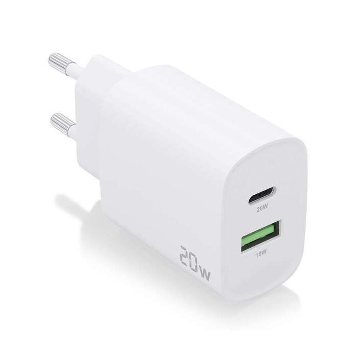 Aisens Cargador 20W - 1xUSB-C PD3.0 - 1xUSB-A QC3.0 - Color Blanco