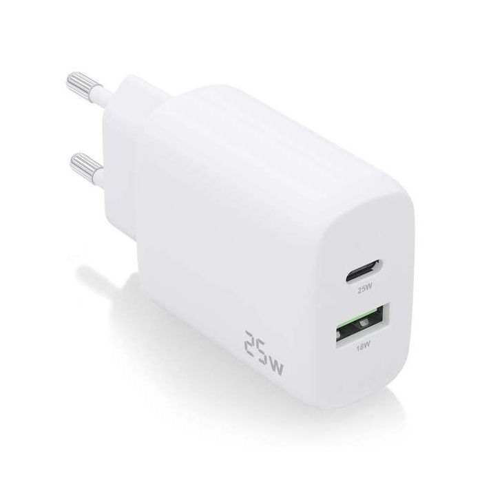 Aisens Cargador 25W - 1xUSB-C PD3.0 - 1xUSB-A QC3.0 - Color Blanco