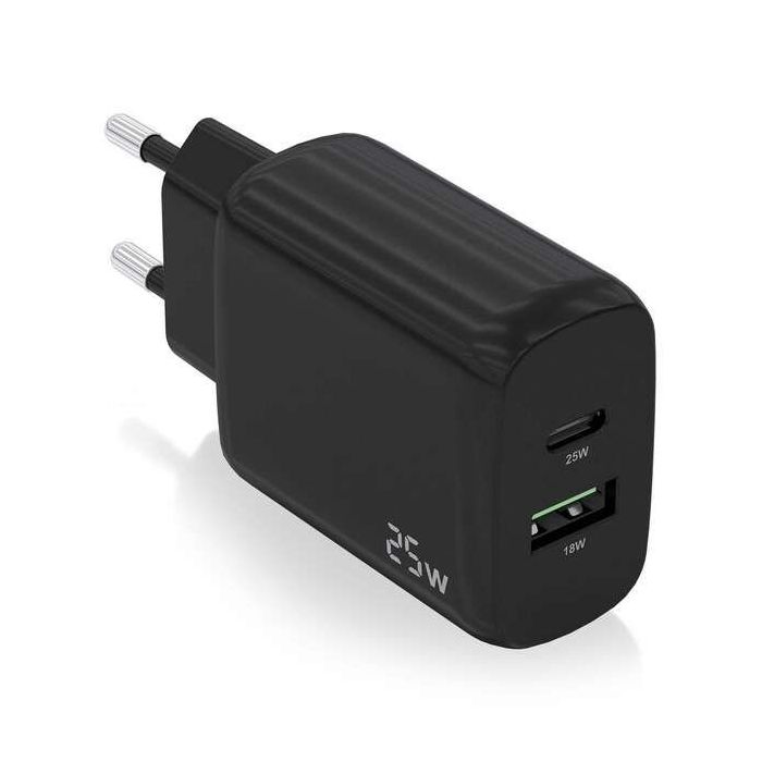 Aisens Cargador 25W - 1xUSB-C PD3.0 - 1xUSB-A QC3.0 - Color Negro