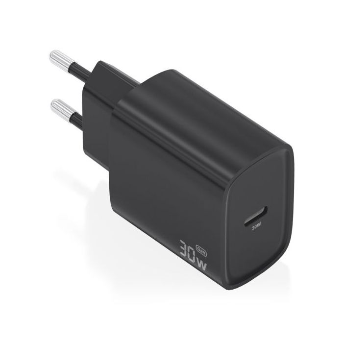 Aisens Cargador GaN 30W - USB-C PD3.0 - Tecnologia AI para Detectar Protocolo y Velocidad de Carga - Color Negro