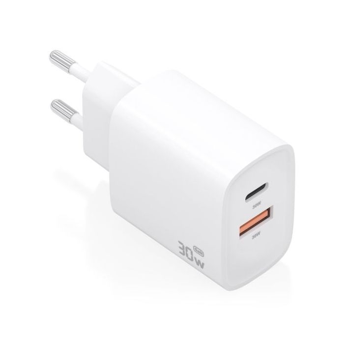 Aisens Cargador GaN 30W - USB-C PD3.0 - Tecnologia AI para Detectar Protocolo y Velocidad de Carga - Color Blanco