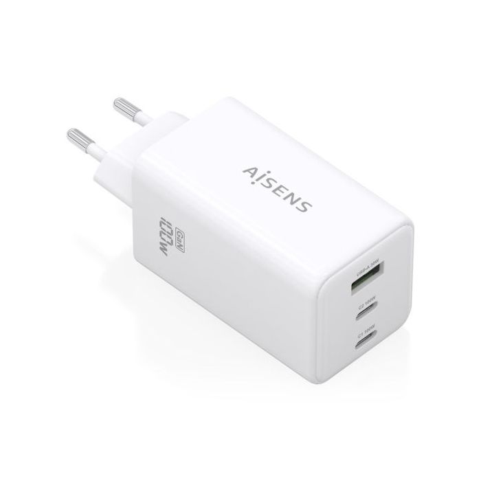 Aisens Cargador GAN 100W - 2xUSB-C PD3.0, QC4.0, QC5.0 - 1xUSB-A QC3.0 - Color Blanco