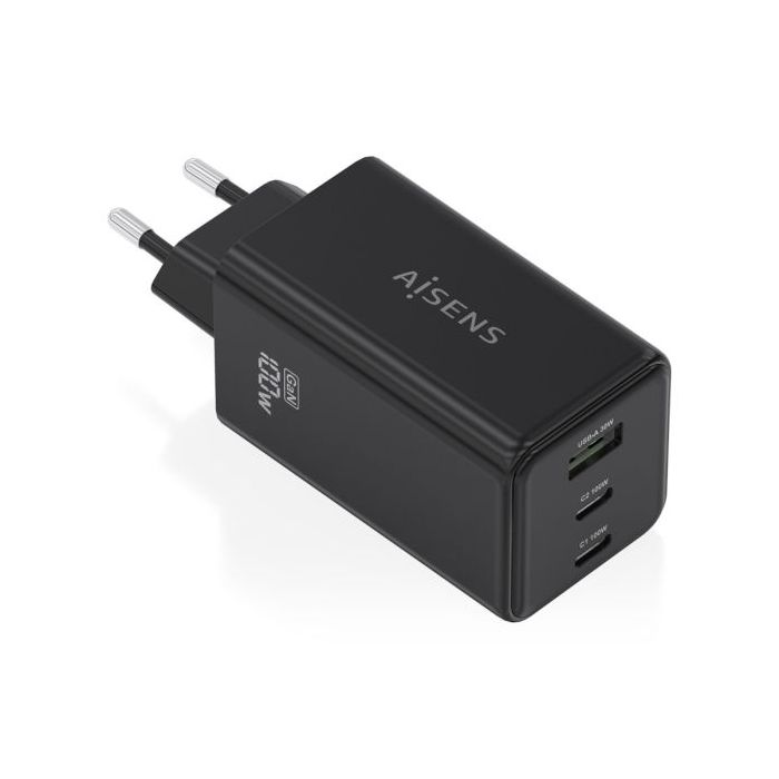 Aisens Cargador GAN 100W - 2xUSB-C PD3.0, QC4.0, QC5.0 - 1xUSB-A QC3.0 - Color Negro